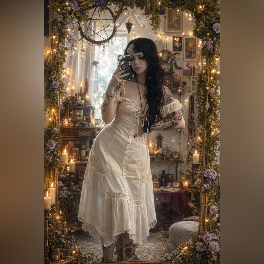 Cider Carmen Bohemia Cotton Midi Dress In Cream Victorian style size 1XL FE2-6 - Picture 2 of 4